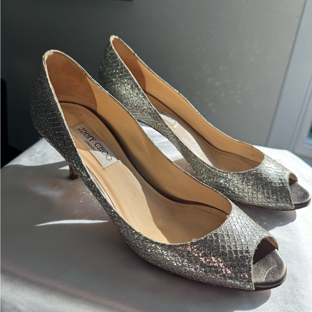 Jimmy Choo Glittering Silver & Gold Heels
